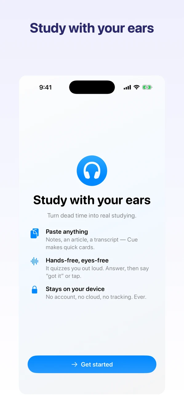 Cue: Hands-Free Flashcards — Study with your ears