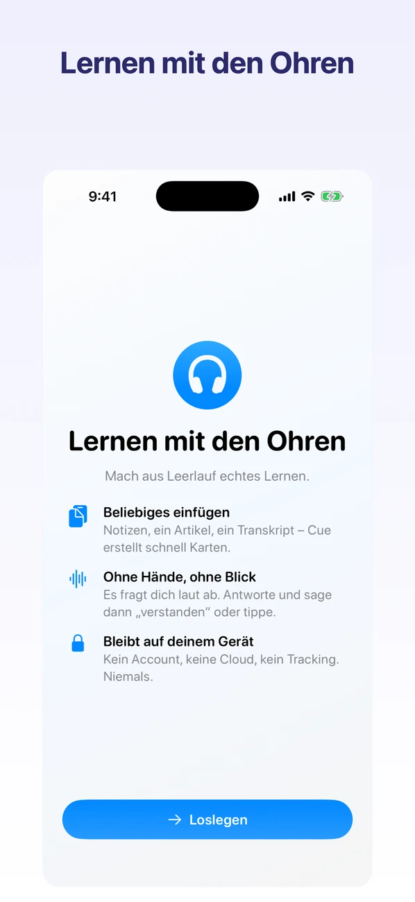 Cue: Hands-Free Flashcards — Lernen Sie mit Ihren Ohren
