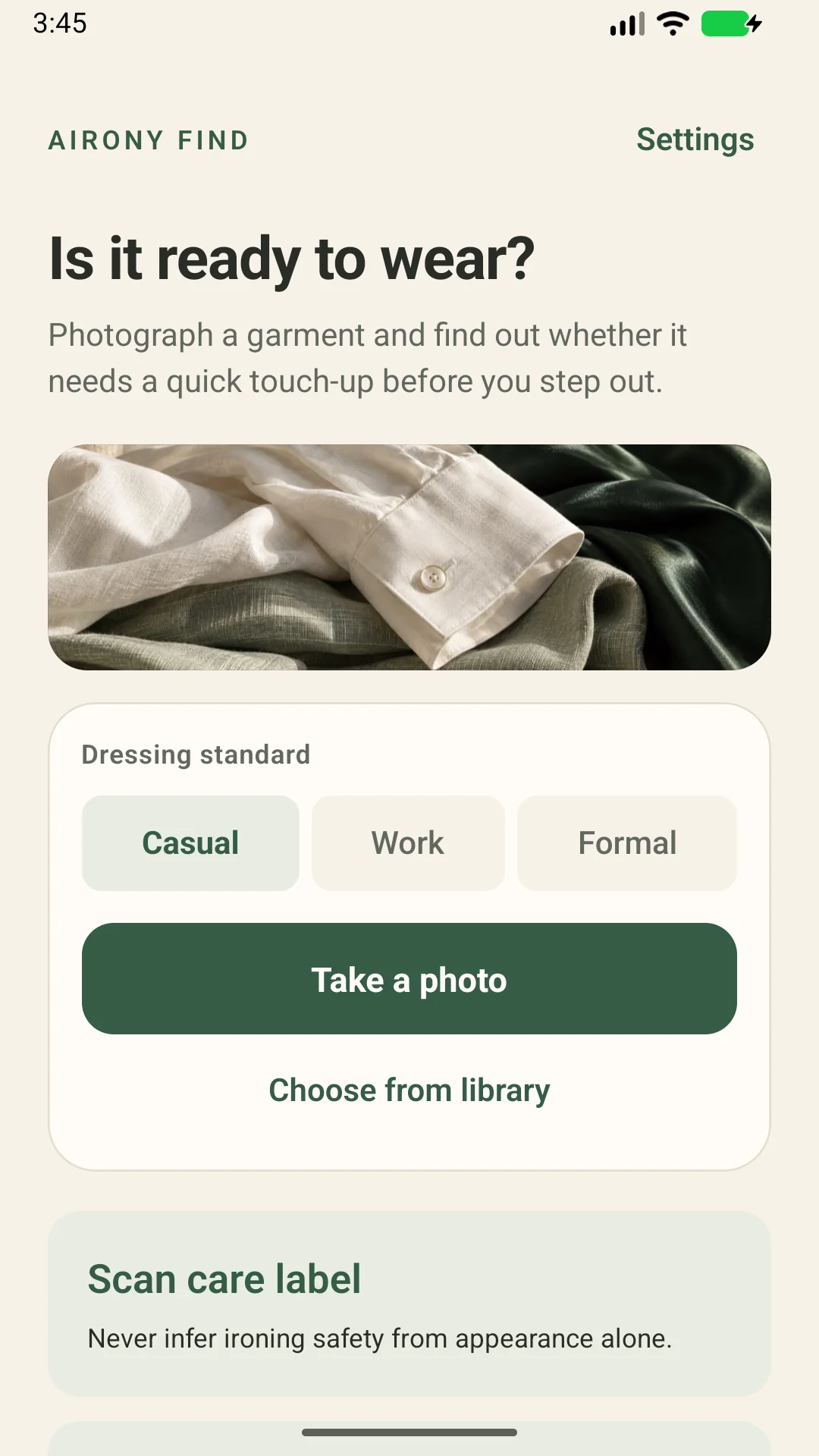AIRONY Find — Check wrinkles before you dress
