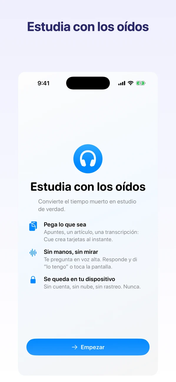 Cue: Hands-Free Flashcards — Estudia con tus oídos