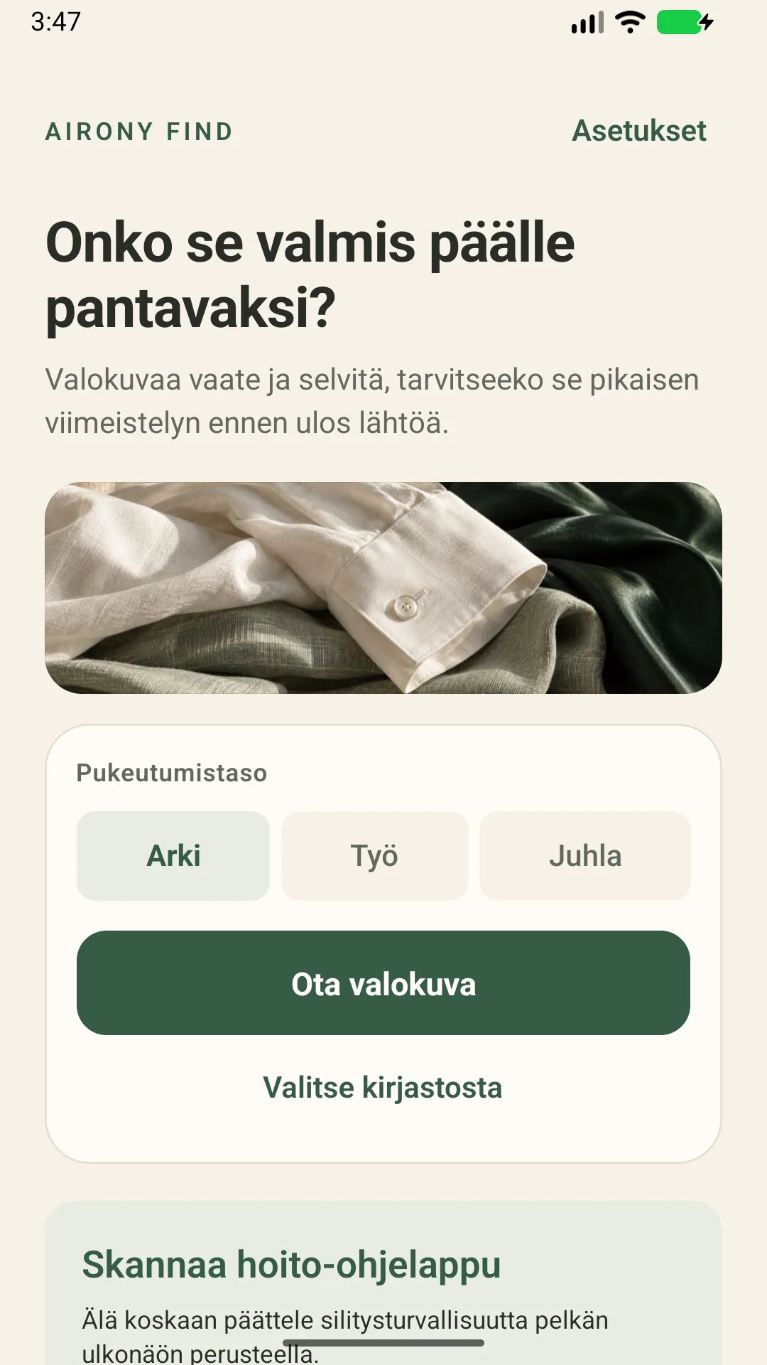 AIRONY Find — Tarkista rypyt