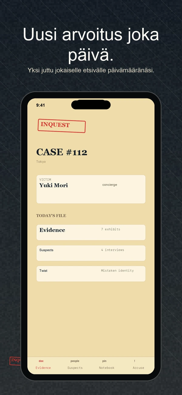 Inquest — Daily Detective Game — Yksi tapaus. Yksi päivä. Ratkaise se.