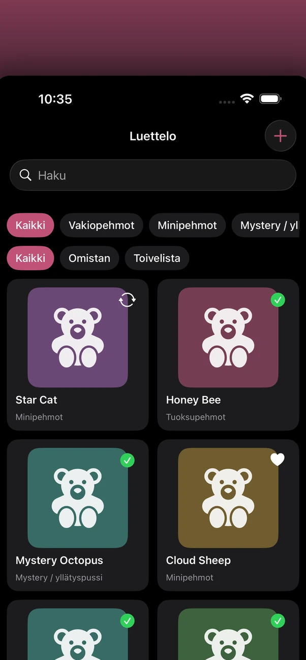 Plush Bean Tracker — Yksityinen, offline-pehmokokoelman seurantalaite