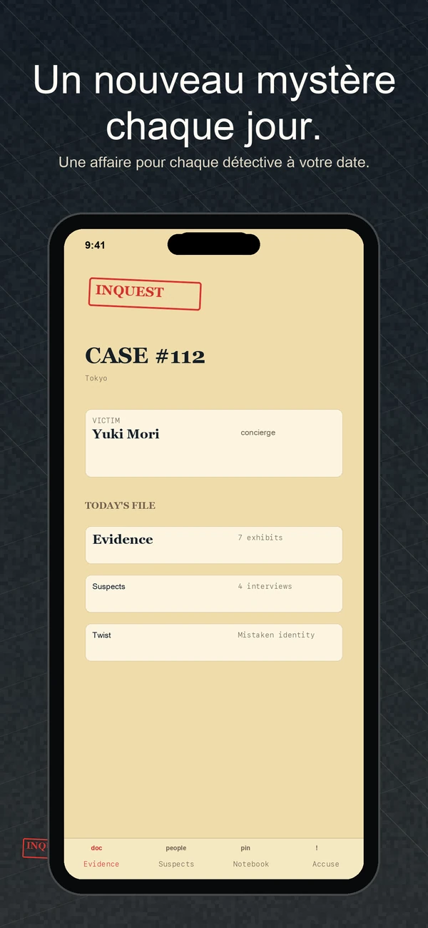 Inquest — Daily Detective Game — Un cas. Un jour. Résolvez-le.