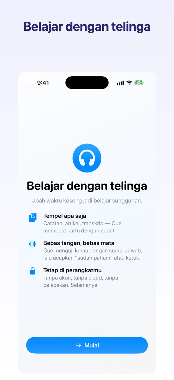 Cue: Hands-Free Flashcards — Belajarlah dengan telingamu