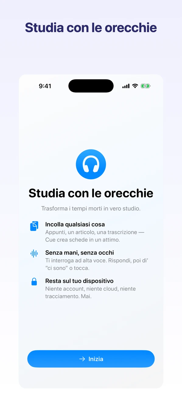 Cue: Hands-Free Flashcards — Studia con le tue orecchie