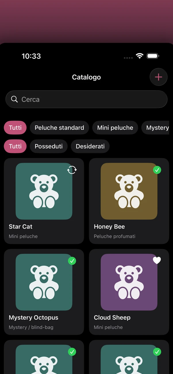 Plush Bean Tracker — Tracker di collezioni di peluche privato e offline