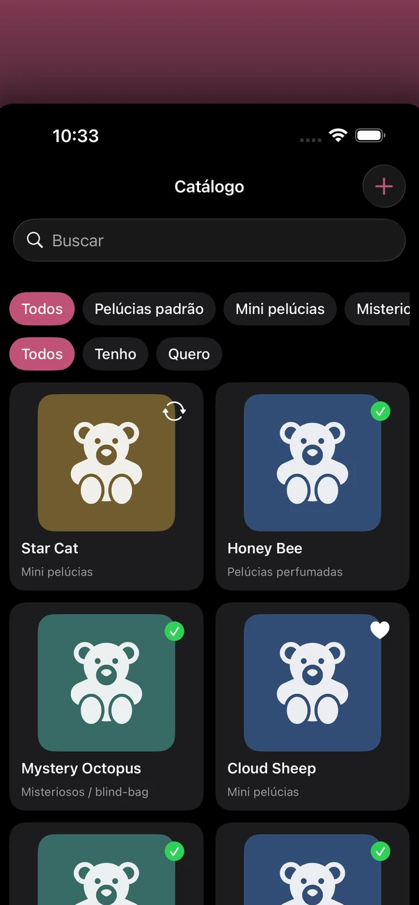 Plush Bean Tracker — Rastreador de coleta de pelúcia offline e privado