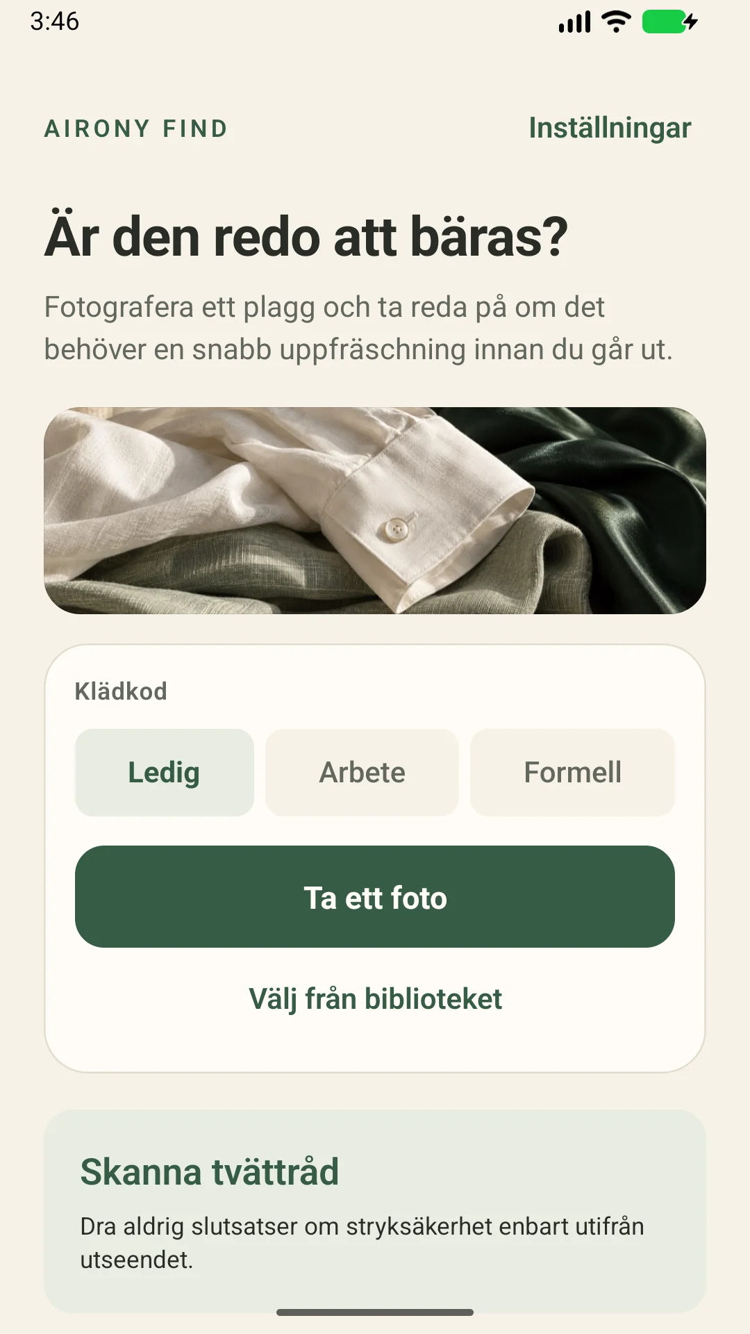 AIRONY Find — Kontrollera skrynklor