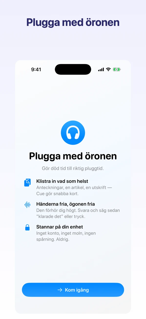 Cue: Hands-Free Flashcards — Studera med öronen