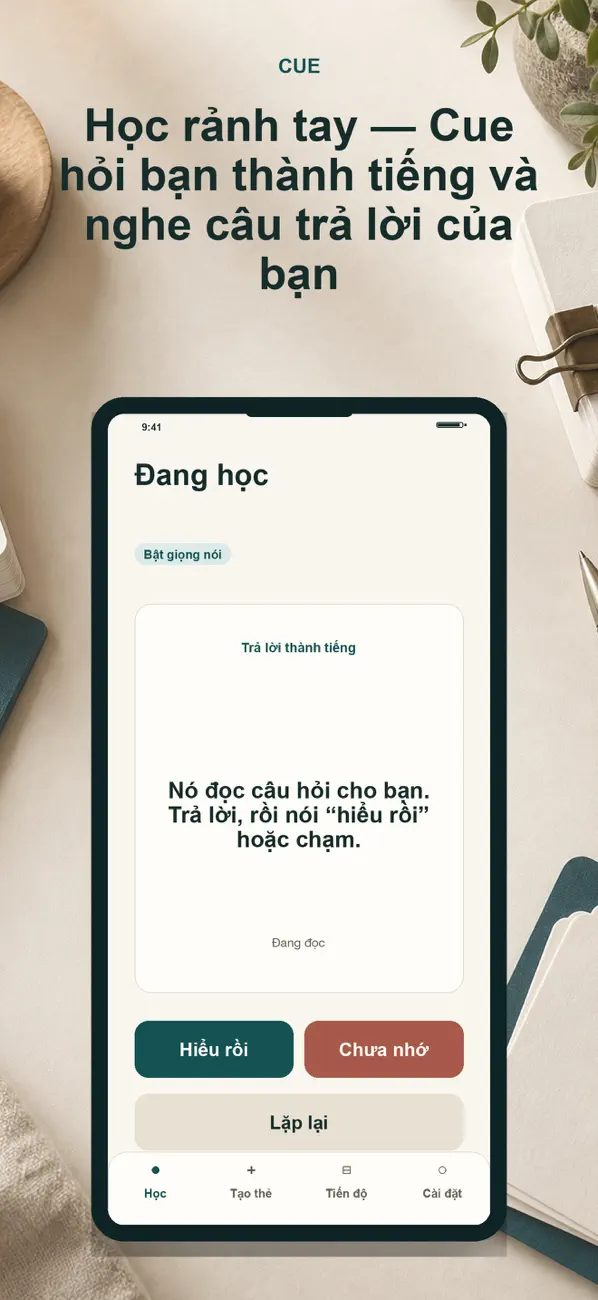 Cue: Hands-Free Flashcards — Học bằng tai
