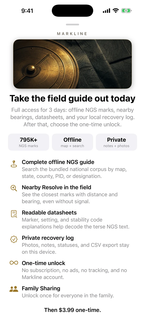 Markline: Benchmark Hunting — Find & log NGS survey marks